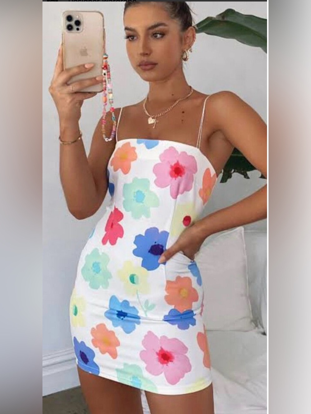 White Fox Floral Strapless Bodycon Dress Small